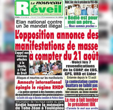 CÔTE D’IVOIRE: REVUE DES UNES DU MERCREDI 19 AOÛT 2020 CÔTE D’IVOIRE: REVUE DES UNES DU MERCREDI 19 AOÛT 2020